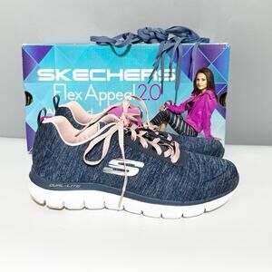 Skechers Women’s Flex Appeal 2.0 Memory Foam Sneaker Shoes Size 8 Navy With Box
